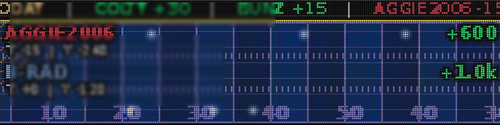 Board display of scores page with football field theme